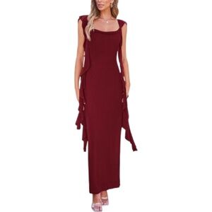 PrettyGarden Dark Wine Red Cocktail Party Maxi Dress Size Medium